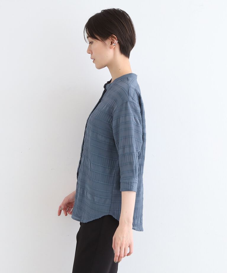 INDIVI「【洗える】シャーリングバンドカラーブラウス」|シャツ・ブラウス|