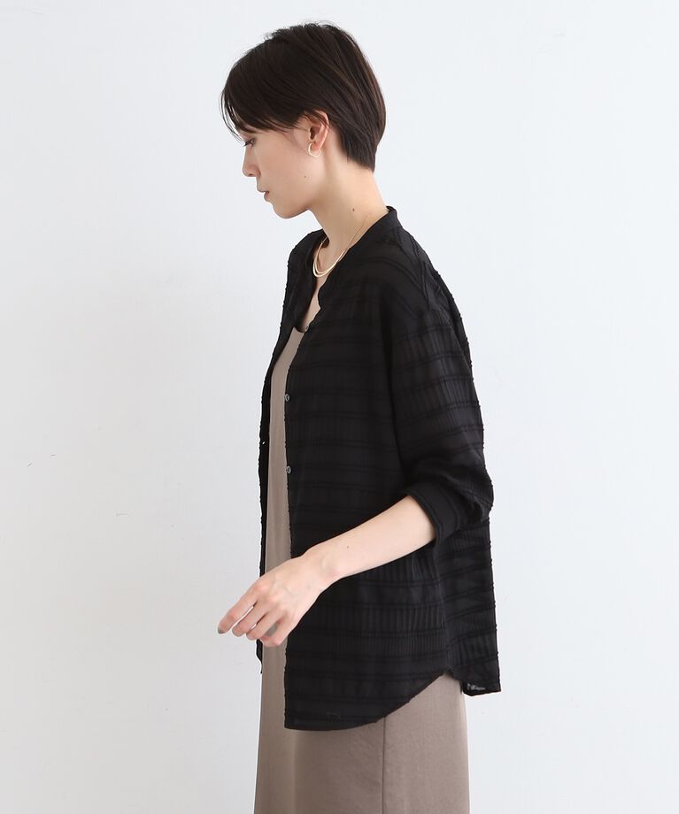 INDIVI「【洗える】シャーリングバンドカラーブラウス」|シャツ・ブラウス|