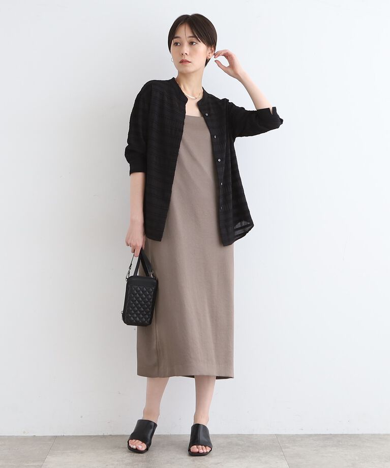 INDIVI「【洗える】シャーリングバンドカラーブラウス」|シャツ・ブラウス|