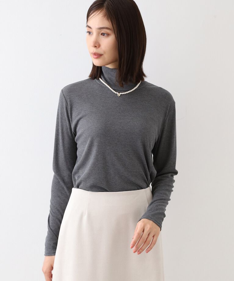 INDIVI「【洗える／インナー活躍！】ハイネックカットソートップス」|Tシャツ・カットソー|ﾁｬｺｰﾙｸﾞﾚｰ(913)