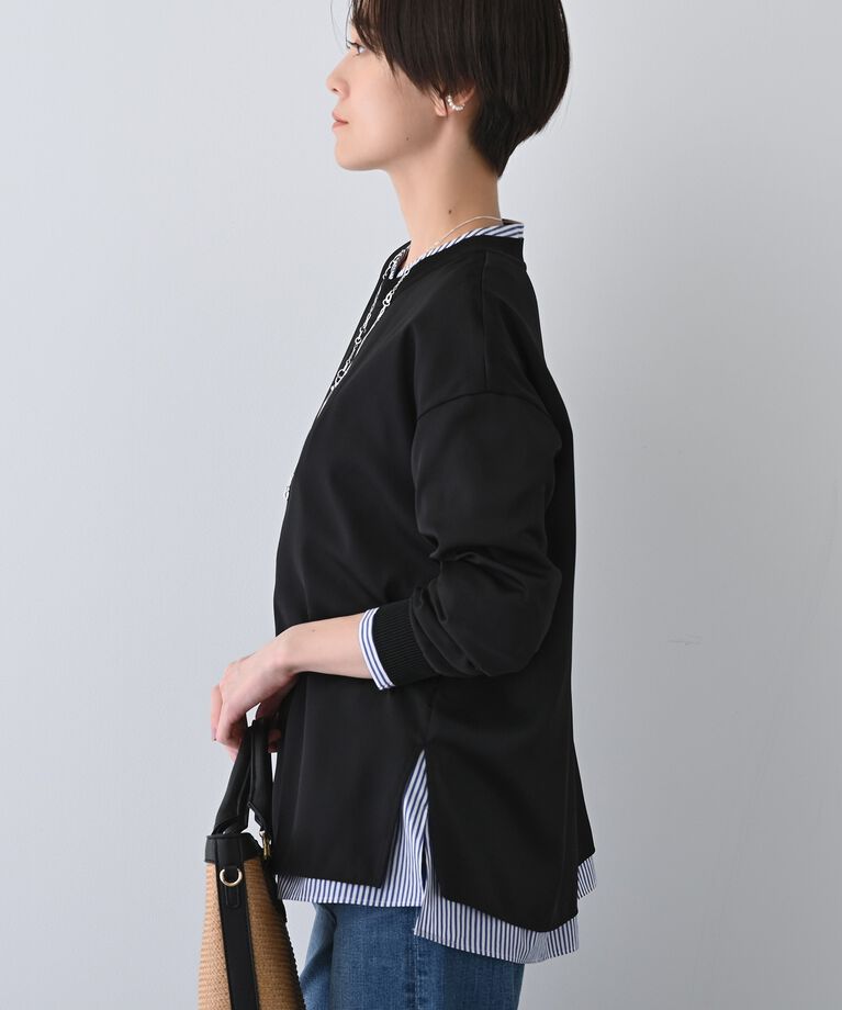 INDIVI「【洗える】異素材ドッキングトップス」|Tシャツ・カットソー|