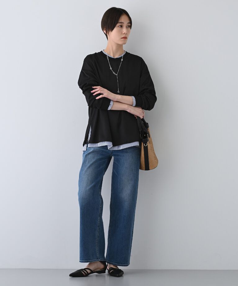 INDIVI「【洗える】異素材ドッキングトップス」|Tシャツ・カットソー|