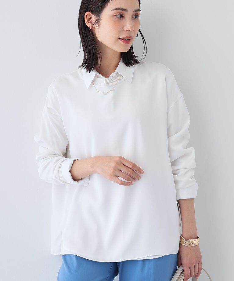 INDIVI「【洗える】異素材ドッキングトップス」|Tシャツ・カットソー|