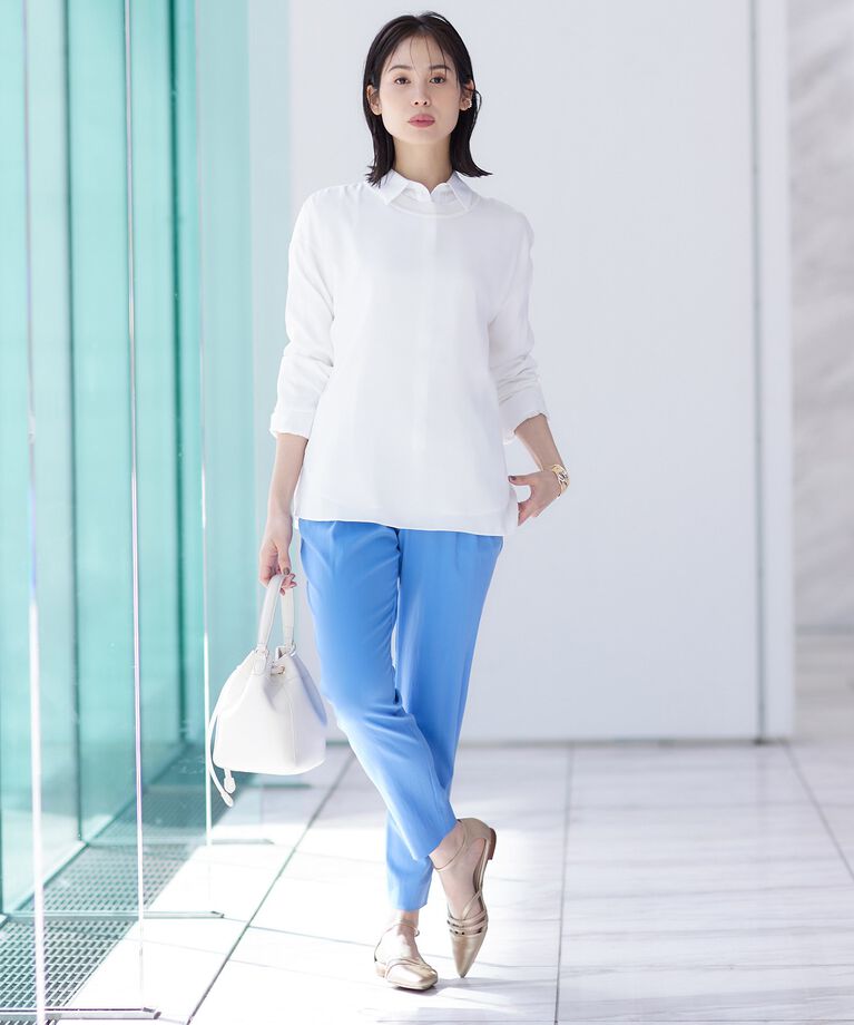 INDIVI「【洗える】異素材ドッキングトップス」|Tシャツ・カットソー|