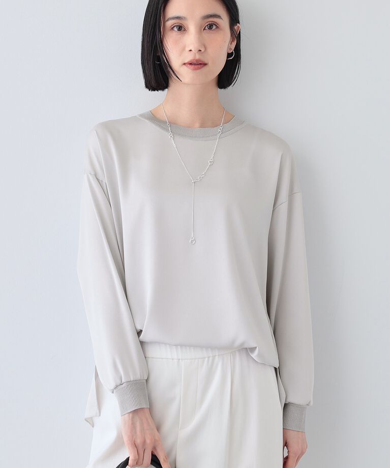 INDIVI「【洗える】異素材ドッキングトップス」|Tシャツ・カットソー|ﾗｲﾄｸﾞﾚｰ(011)