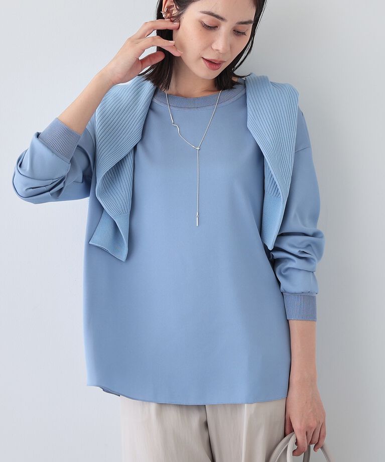 INDIVI「【洗える】異素材ドッキングトップス」|Tシャツ・カットソー|ﾌﾞﾙｰ(091)