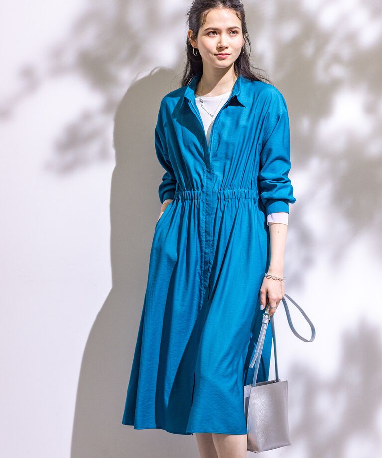 INDIVI「春SALE！【洗える／2WAY】ワッシャー素材シャツ羽織りワンピース」|ワンピース|ブルーグリーン(09