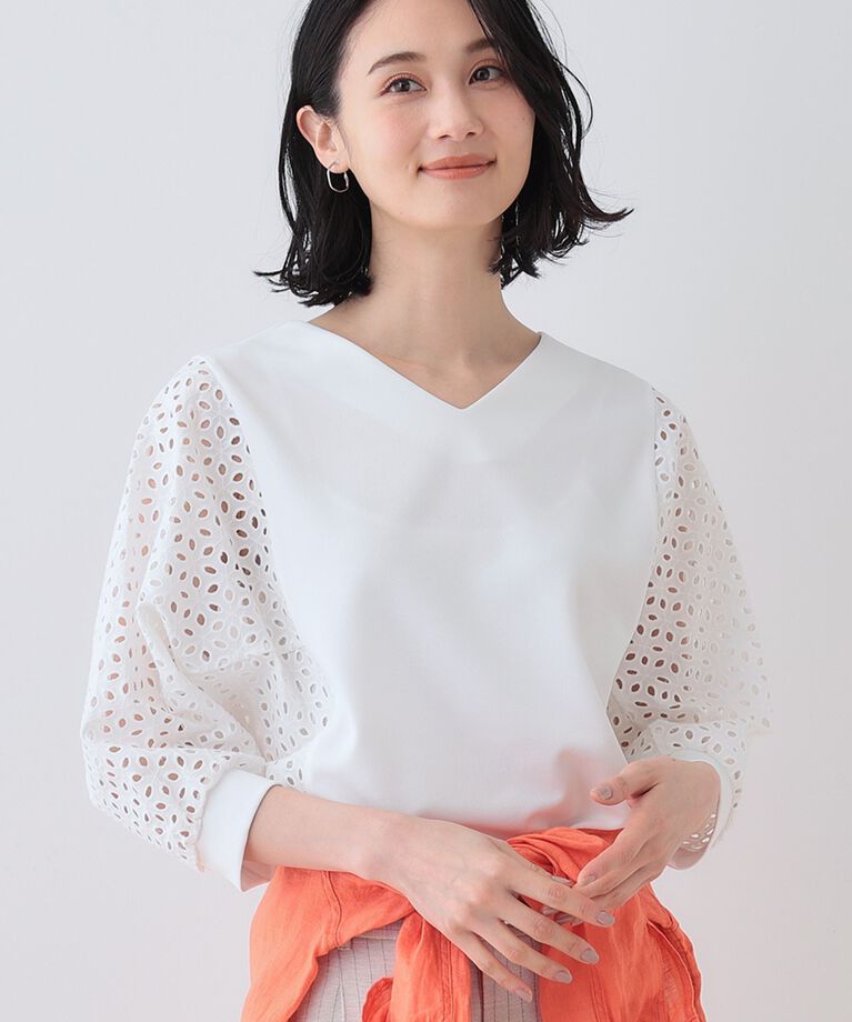 INDIVI「【洗える／体型カバー】レースコンビトップス」|Tシャツ・カットソー|ホワイト(001)