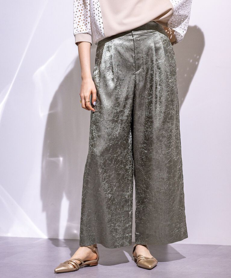 INDIVI「春SALE！【サスペンダー付き】2WAYクラッシュサテンパンツ」|その他|オリーブグリーン(0