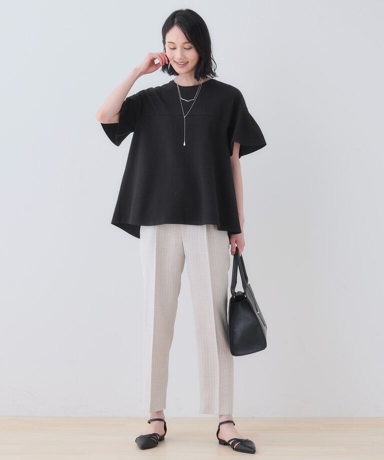 INDIVI「【洗える／体型カバー】凹凸素材フレアデザイントップス」|Tシャツ・カットソー|