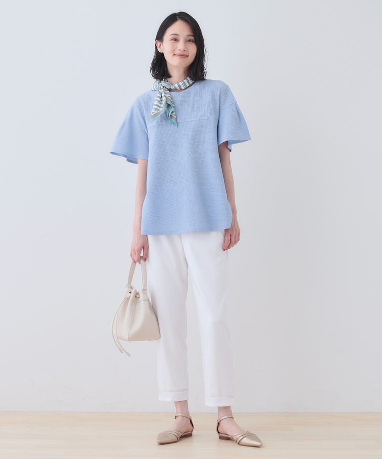 INDIVI「【洗える／体型カバー】凹凸素材フレアデザイントップス」|Tシャツ・カットソー|