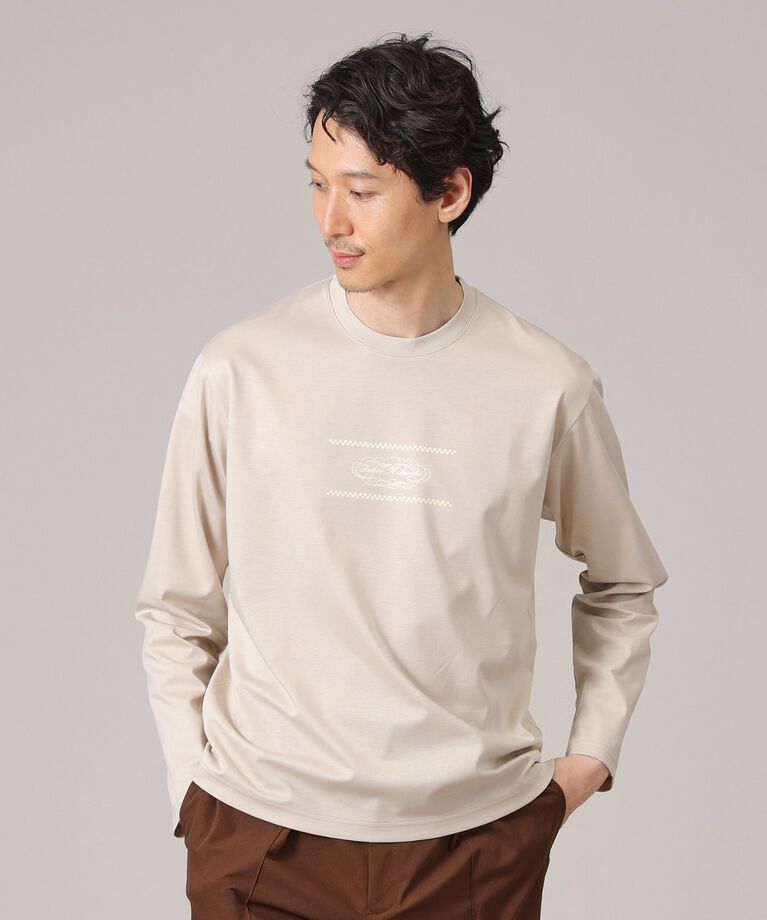 TAKEO KIKUCHI「カリグラフィーロゴ長袖ポンチTシャツ」|Tシャツ・カットソー|グレージュ(050)