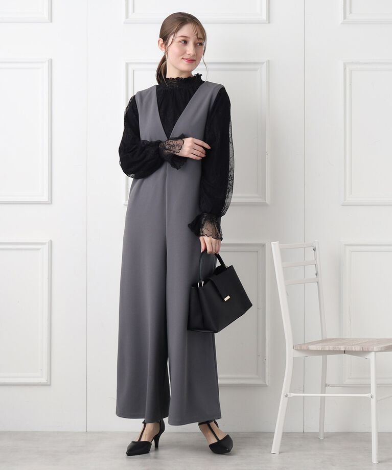 index「≪通勤・セレモニー対応≫ 前後2way/カットジョーゼットサロペット【イージーケア/洗濯機洗い可】」|オールインワン|