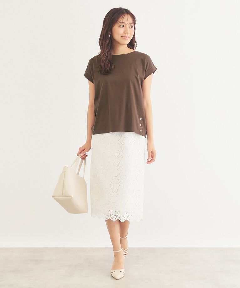 index「《5color》サイドボタン付き フレンチスリーブトップス【接触冷感/洗濯機洗い可】」|Tシャツ・カットソー|