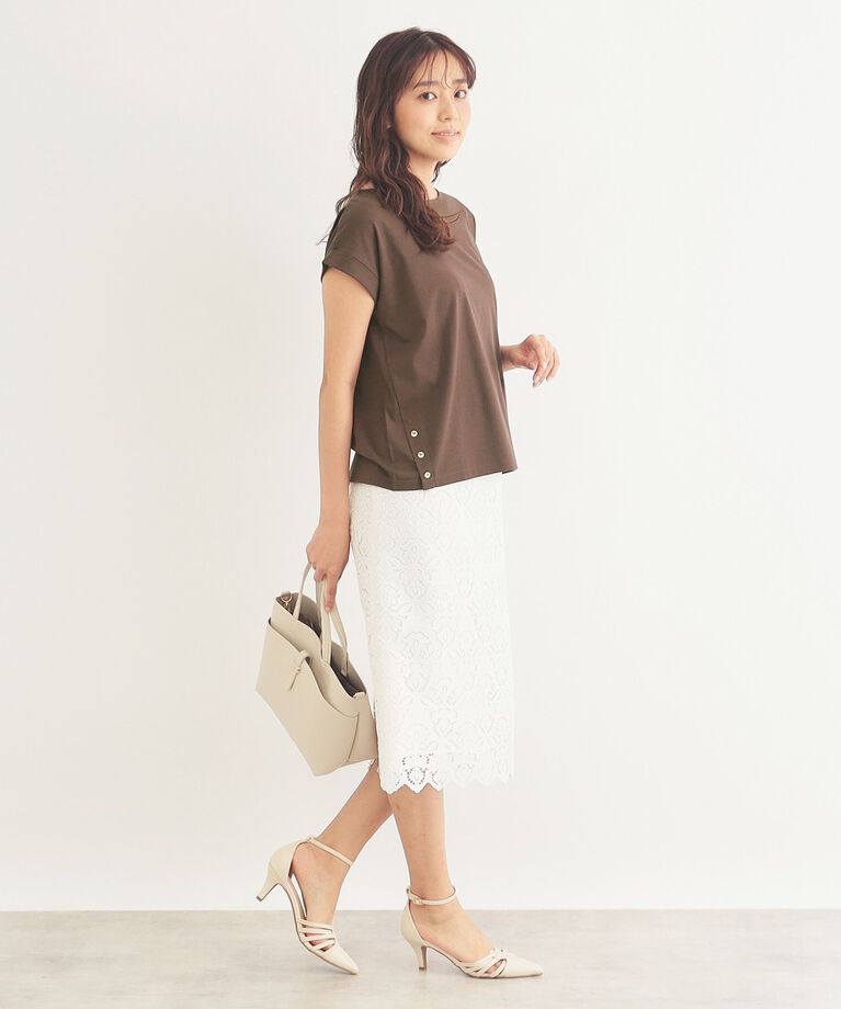 index「《5color》サイドボタン付き フレンチスリーブトップス【接触冷感/洗濯機洗い可】」|Tシャツ・カットソー|