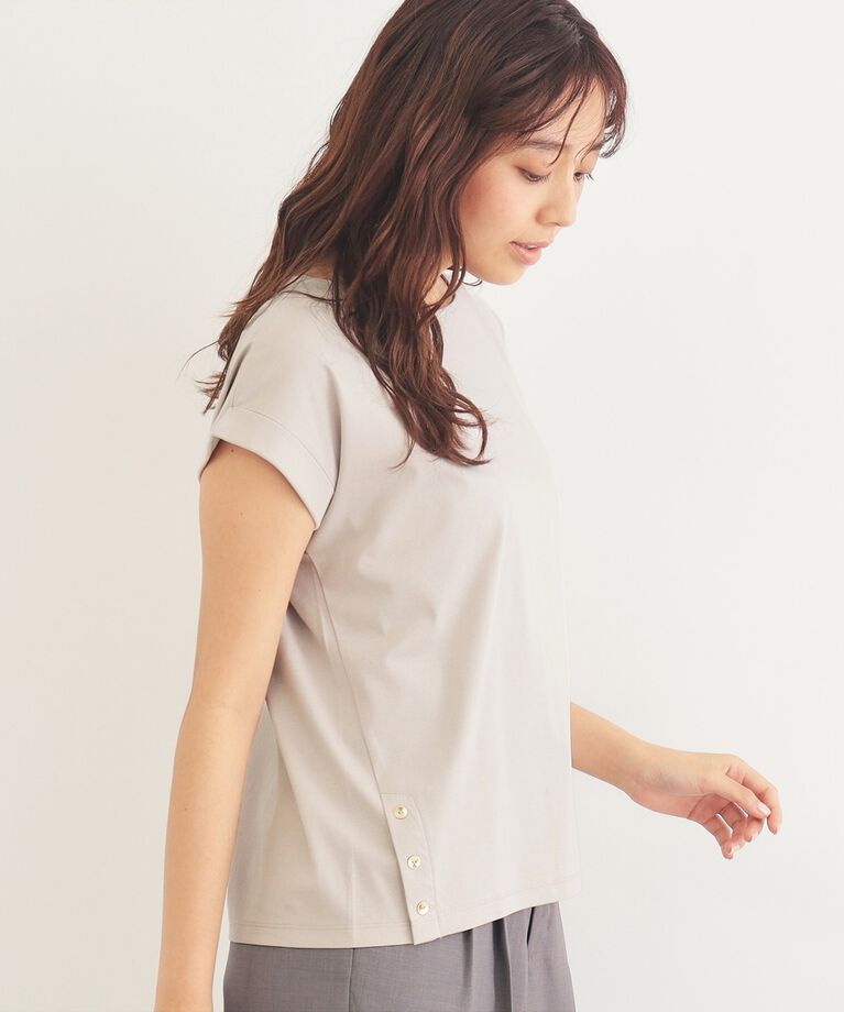 index「《5color》サイドボタン付き フレンチスリーブトップス【接触冷感/洗濯機洗い可】」|Tシャツ・カットソー|