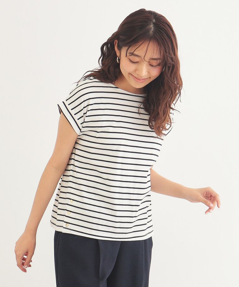index「《5color》サイドボタン付き フレンチスリーブトップス【接触冷感/洗濯機洗い可】」|Tシャツ・カットソー|ｵﾌﾎﾜｲﾄ(303)