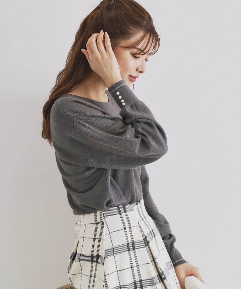 index「《6color/XS-LLsize》ボートネックドルマンニット【洗濯機洗い可】」|ニット・セーター|ﾁｬｺｰﾙｸﾞﾚｰ(014)