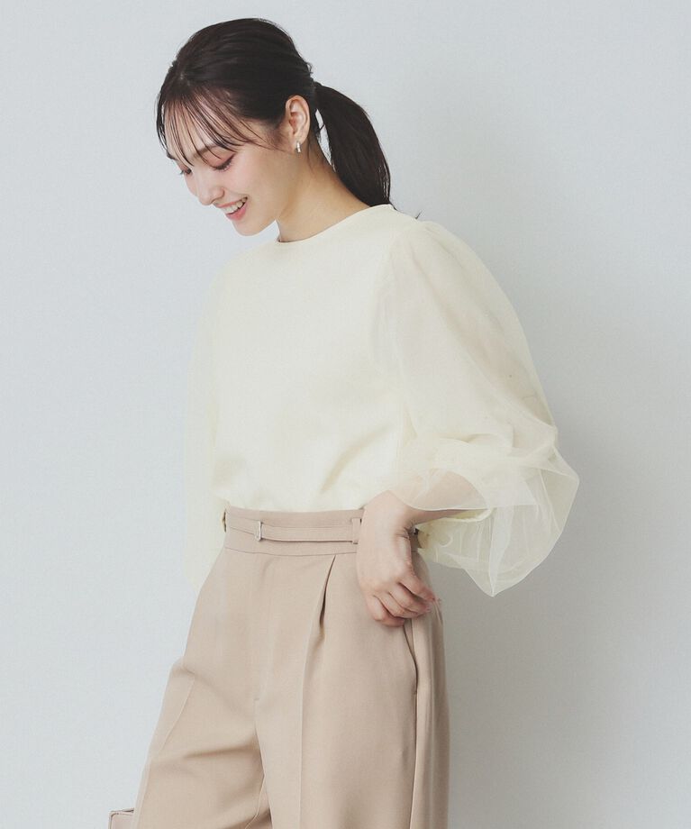 index「ビジュー付きチュールバルーンスリーブトップス【洗濯機洗い可】」|Tシャツ・カットソー|