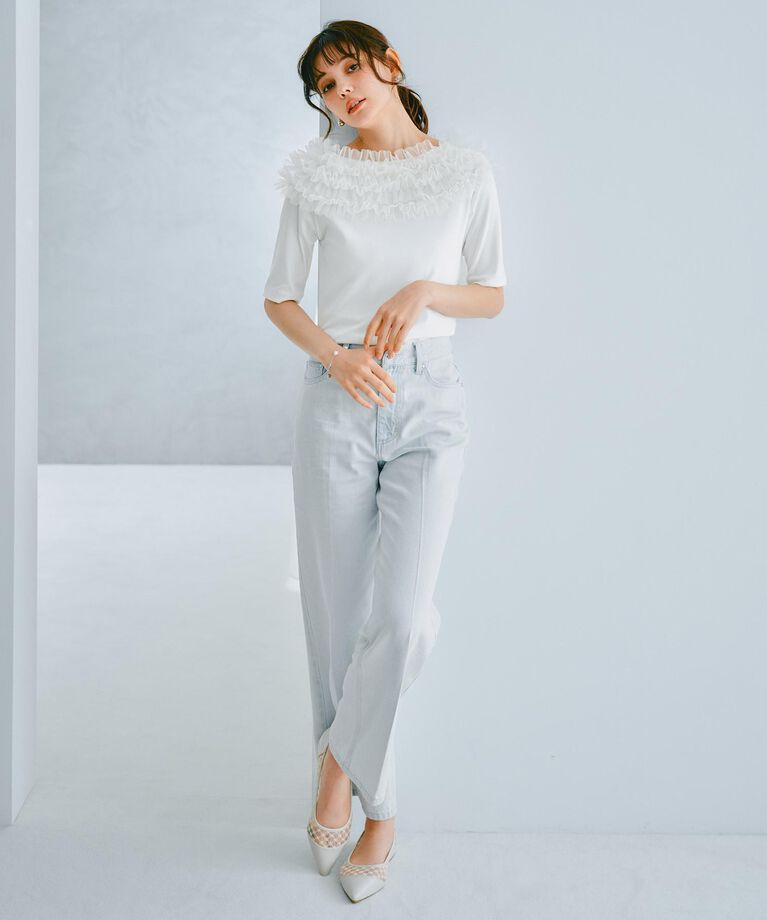 index「《美人百花掲載》チュールフリルリブトップス【洗濯機洗い可】」|Tシャツ・カットソー|