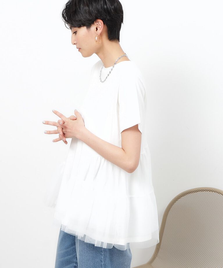 OPAQUE.CLIP「チュールドッキングティアードカットソー【洗濯機洗い可】」|Tシャツ・カットソー|ﾎﾜｲﾄ(001)