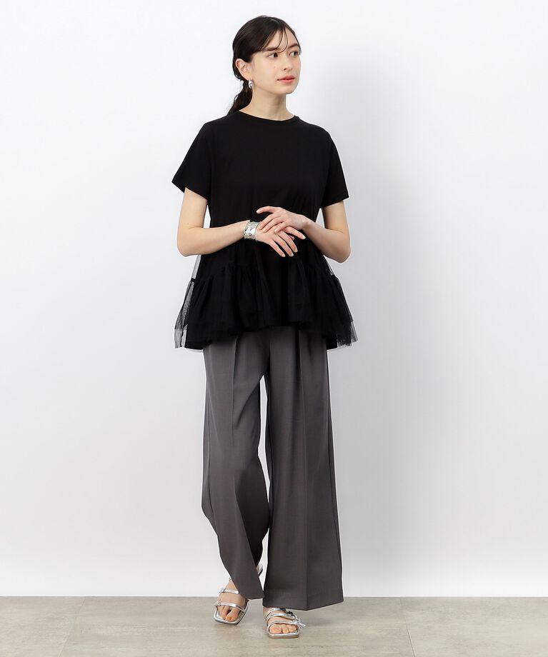 OPAQUE.CLIP「チュールドッキングティアードカットソー【洗濯機洗い可】」|Tシャツ・カットソー|