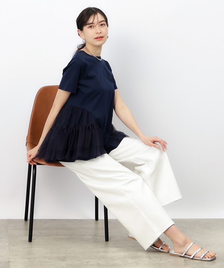 OPAQUE.CLIP「チュールドッキングティアードカットソー【洗濯機洗い可】」|Tシャツ・カットソー|