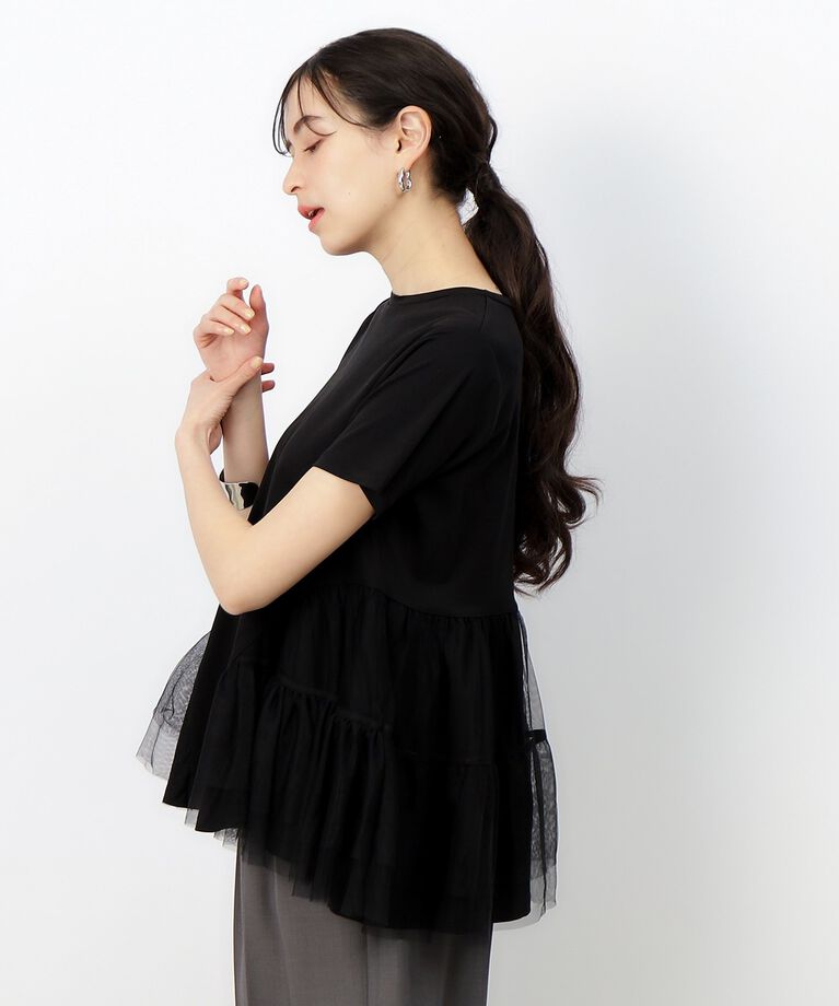OPAQUE.CLIP「チュールドッキングティアードカットソー【洗濯機洗い可】」|Tシャツ・カットソー|