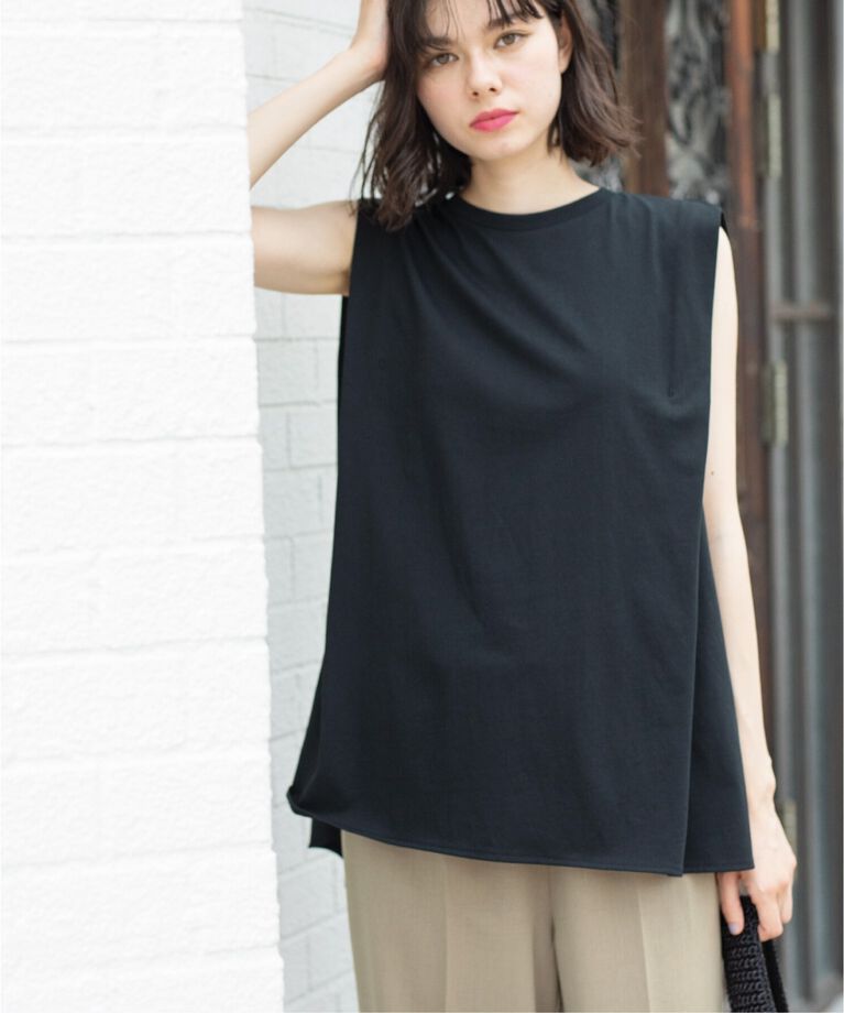 OPAQUE.CLIP「UV ノースリーブチュニックトップス【接触冷感/洗濯機洗い可】」|Tシャツ・カットソー|ﾌﾞﾗｯｸ(019)