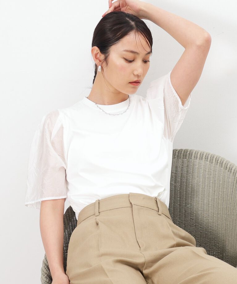 OPAQUE.CLIP「シアータックスリーブドッキングカットソー【洗濯機洗い可】」|Tシャツ・カットソー|ﾎﾜｲﾄ(001)