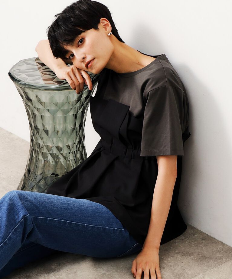OPAQUE.CLIP「ビスチェドッキングカットソー【洗濯機洗い可】」|Tシャツ・カットソー|ブラック(519)