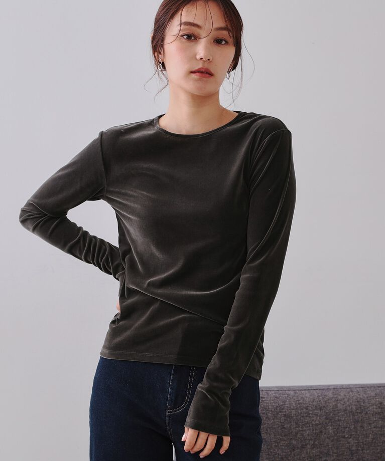 OPAQUE.CLIP「シアーベロアトップス【洗濯機洗い可】」|Tシャツ・カットソー|チャコールグレー(0