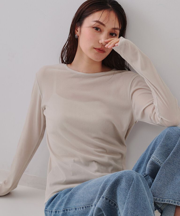 OPAQUE.CLIP「シアーベロアトップス【洗濯機洗い可】」|Tシャツ・カットソー|グレージュ(050)