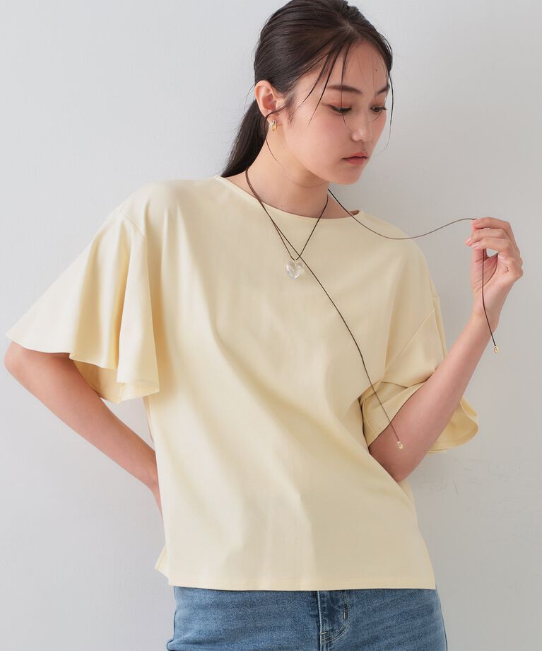 OPAQUE.CLIP「《S-LLサイズ》フレアスリーブカッソー【UV/接触冷感/洗濯機洗い可】」|Tシャツ・カットソー|ライトイエロー(03
