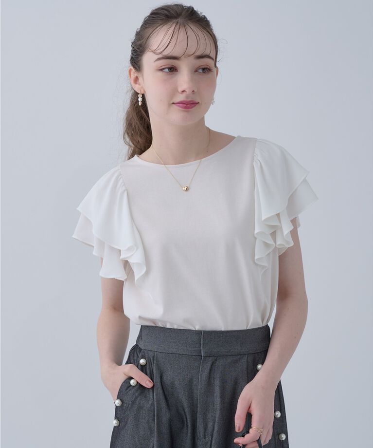 Couture broach「【接触冷感・UV・アンチピリング・二の腕カバー】フレアスリーブカットソー」|Tシャツ・カットソー|
