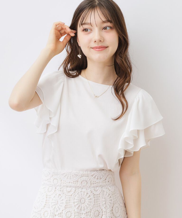 Couture broach「【接触冷感・UV・アンチピリング・二の腕カバー】フレアスリーブカットソー」|Tシャツ・カットソー|