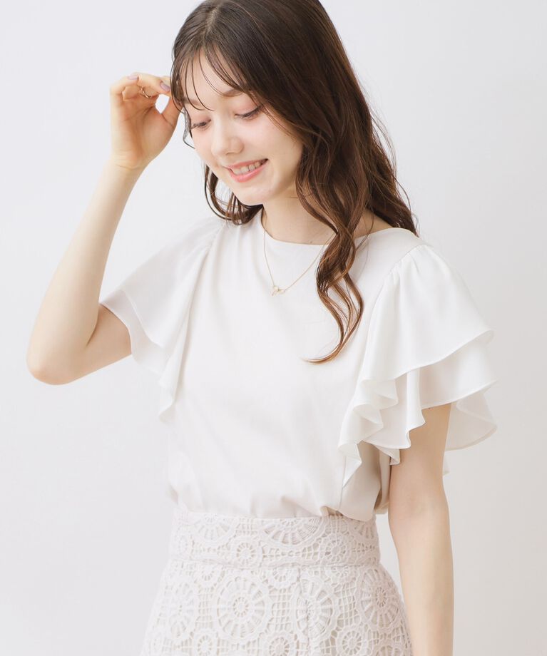 Couture broach「【接触冷感・UV・アンチピリング・二の腕カバー】フレアスリーブカットソー」|Tシャツ・カットソー|