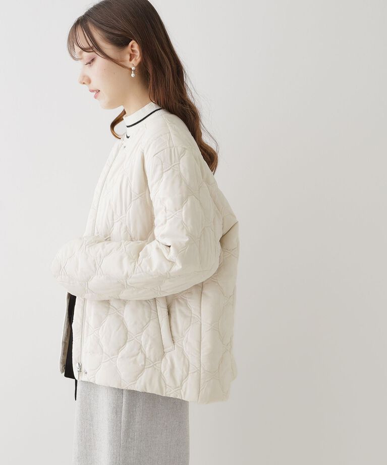 Couture broach「【吸湿発熱性・保温性を兼ね備えた上品キルトジャケット】リボンキルトジャケット」|ダウン|