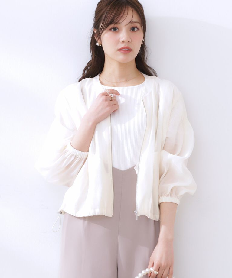 Couture broach「【マシンウォッシャブル・シアー】袖シャーリングシアーブルゾン」|ブルゾン・スタジャン|