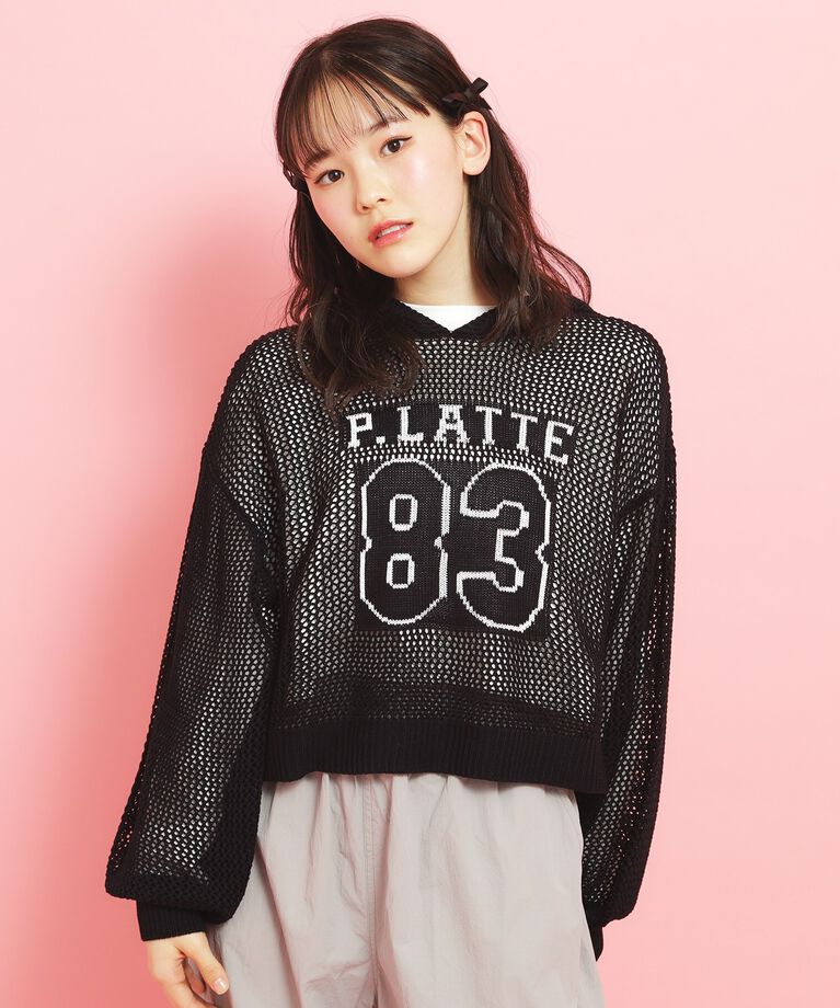 PINK-latte「【セットアイテム】ナンバリングメッシュ＋ロンT」|ニット・セーター|