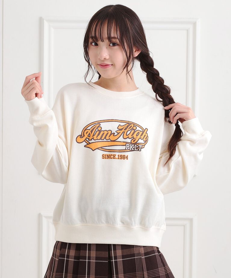 PINK-latte「ミニ裏かすれプリントプルオーバー」|Tシャツ・カットソー|アイボリー(004)