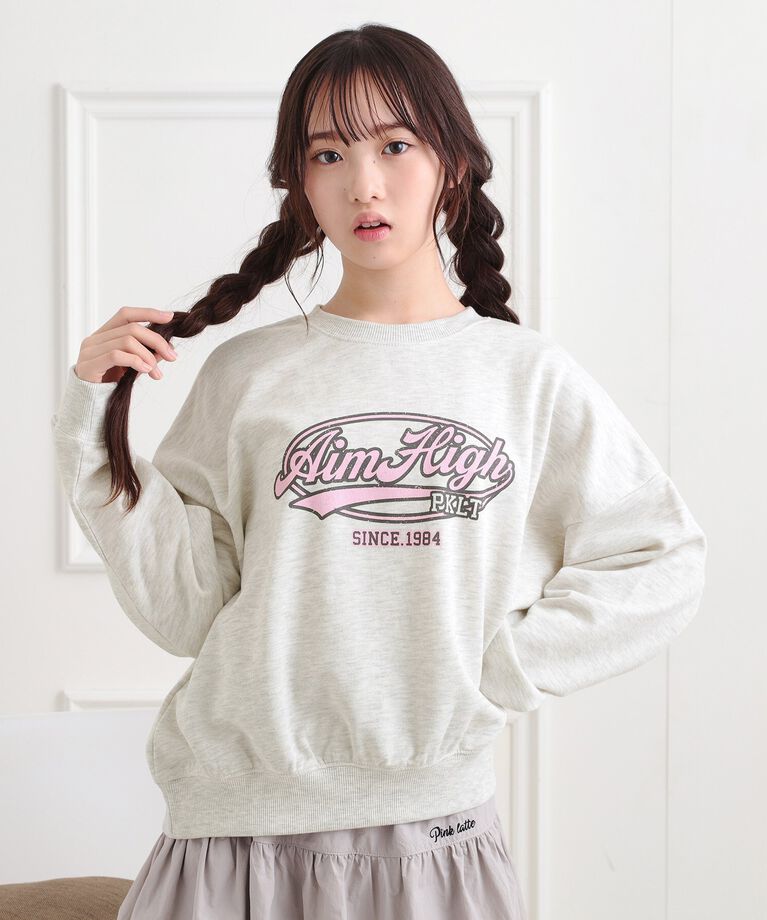 PINK-latte「ミニ裏かすれプリントプルオーバー」|Tシャツ・カットソー|ライトグレー(011