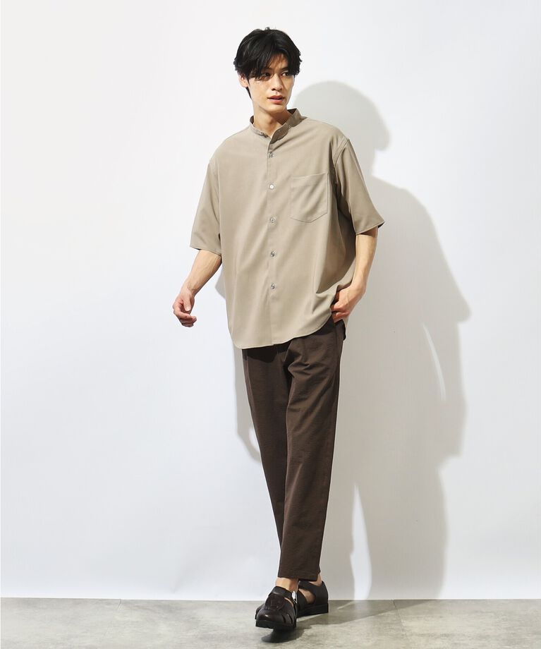 THE SHOP TK「【吸水速乾/UVカット/接触冷感】テクリーノバンドカラー半袖シャツ」|シャツ・ブラウス|