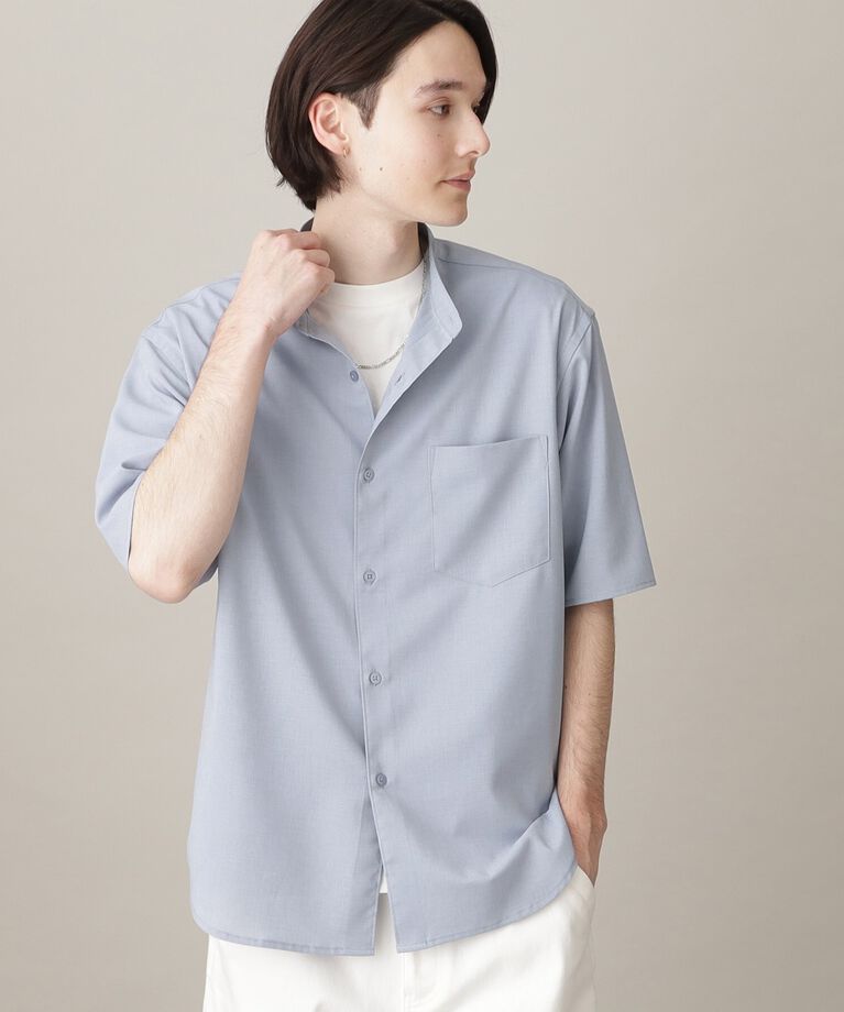 THE SHOP TK「【吸水速乾/UVカット/接触冷感】テクリーノバンドカラー半袖シャツ」|シャツ・ブラウス|サックスブルー(09