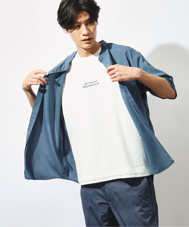 THE SHOP TK「【吸水速乾/UVカット/接触冷感】テクリーノバンドカラー半袖シャツ」|シャツ・ブラウス|ブルー(092)