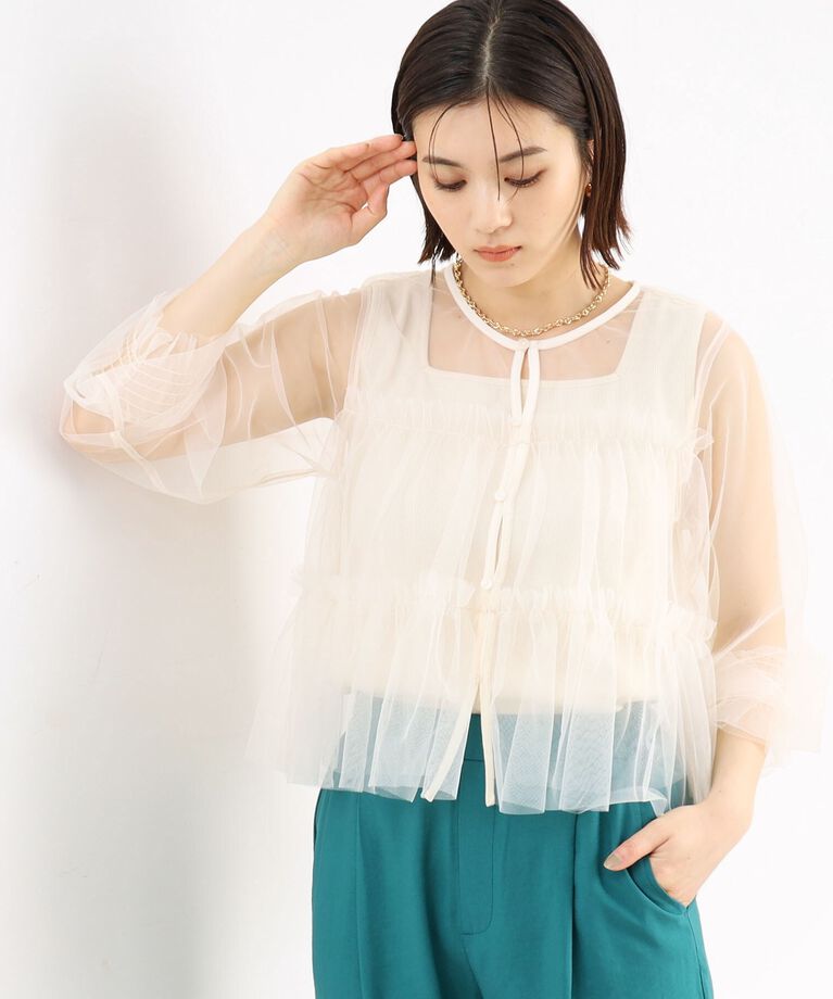 THE SHOP TK「チュールティアードシアーカーディガン【洗える】」|カーディガン|