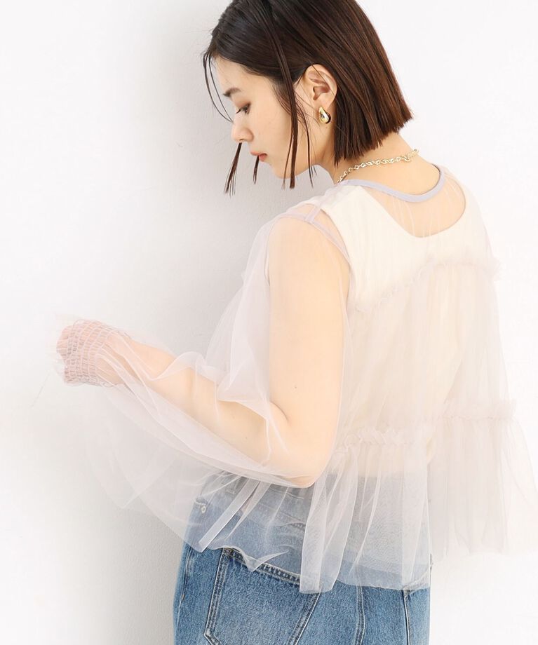 THE SHOP TK「チュールティアードシアーカーディガン【洗える】」|カーディガン|