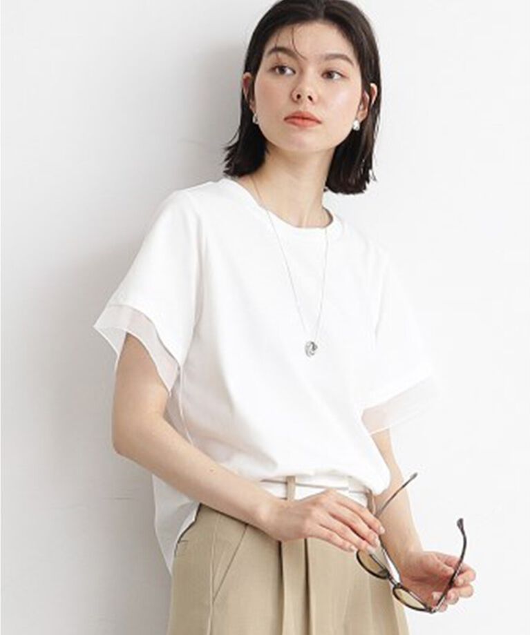 THE SHOP TK「【7.16新色入荷/UV/接触冷感/洗濯OK/毛玉になりにくい】袖シアーTシャツ」|Tシャツ・カットソー|オフホワイト(003