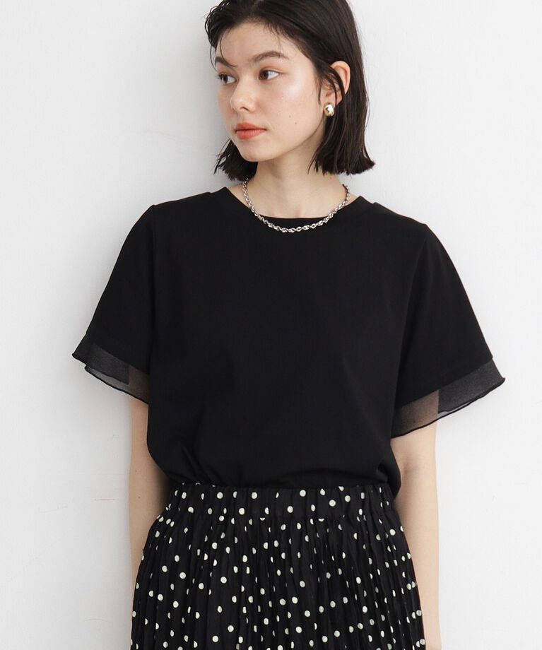 THE SHOP TK「【7.16新色入荷/UV/接触冷感/洗濯OK/毛玉になりにくい】袖シアーTシャツ」|Tシャツ・カットソー|ブラック(019)