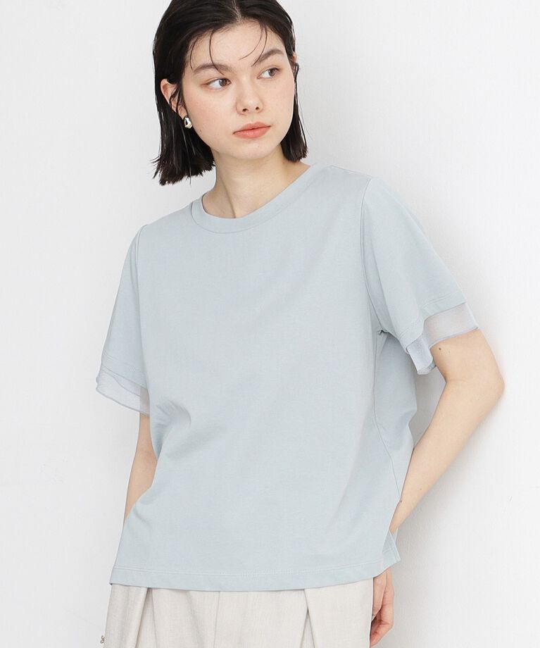 THE SHOP TK「【7.16新色入荷/UV/接触冷感/洗濯OK/毛玉になりにくい】袖シアーTシャツ」|Tシャツ・カットソー|サックスブルー(09